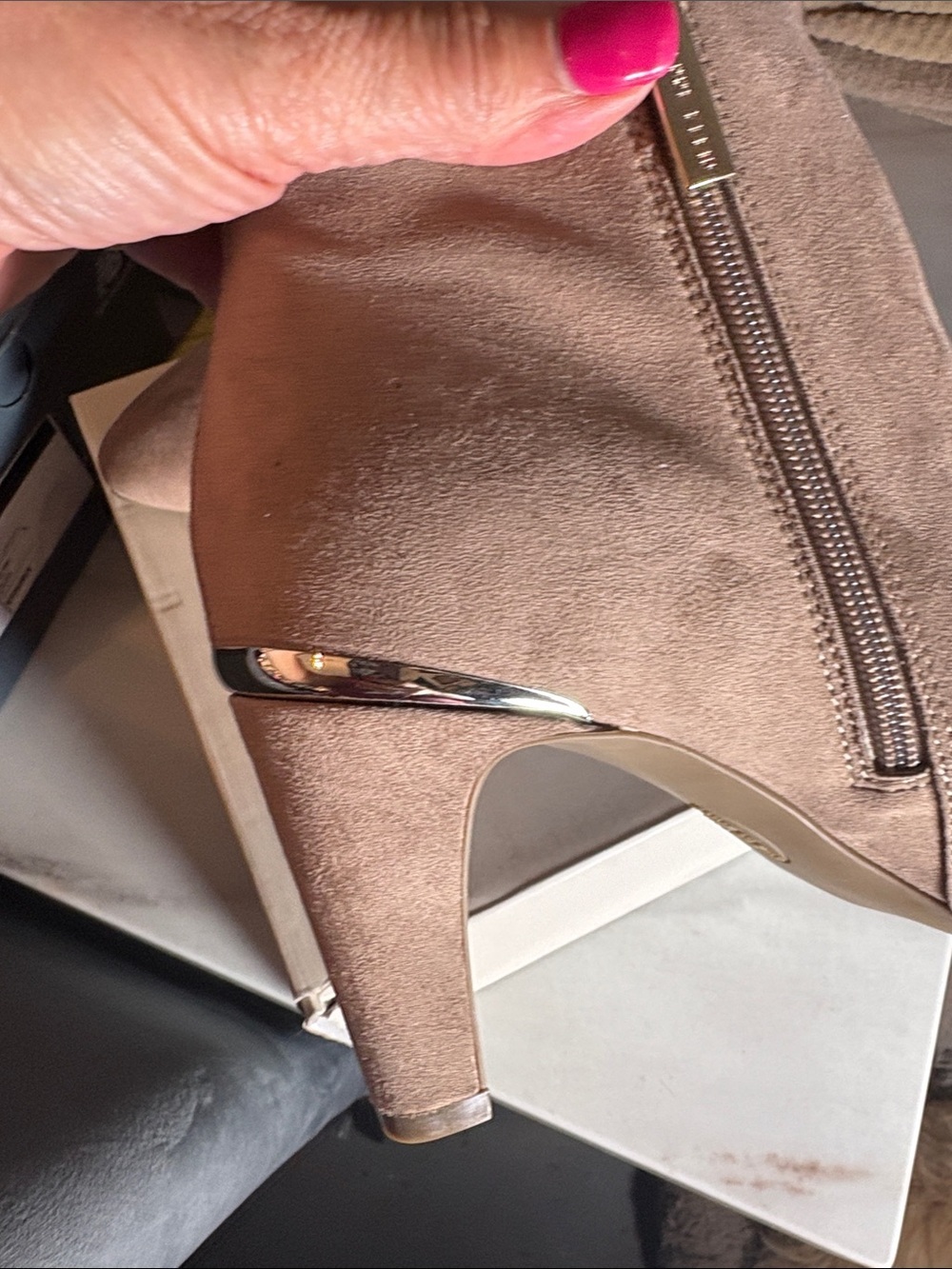 Anne Klein Taupe Suede Side Zip Ankle Booties - Picture 4 of 9